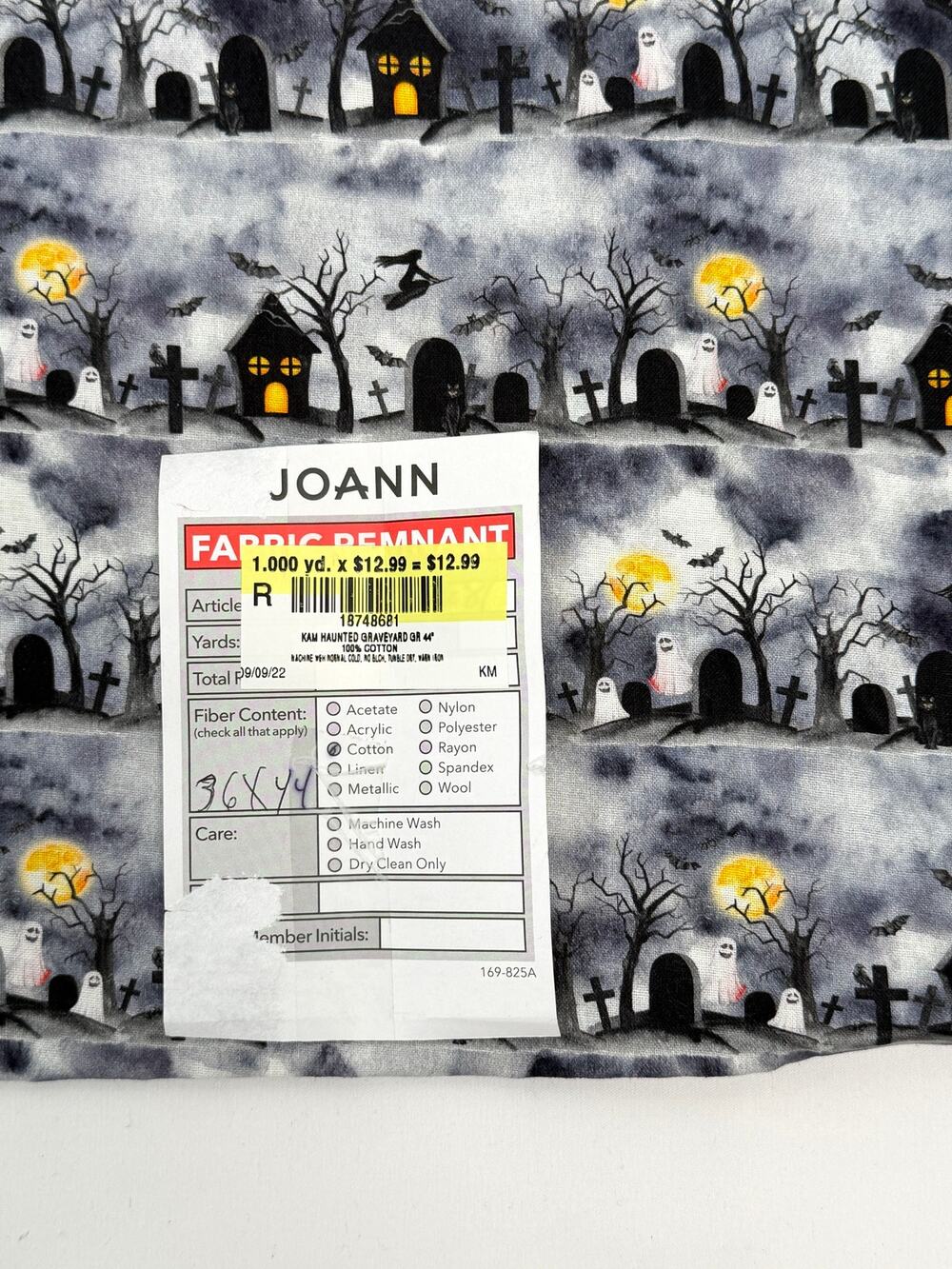 Joann Haunted Graveyard Halloween Fabric 100% Cotton Ghost Witch 1 Yard